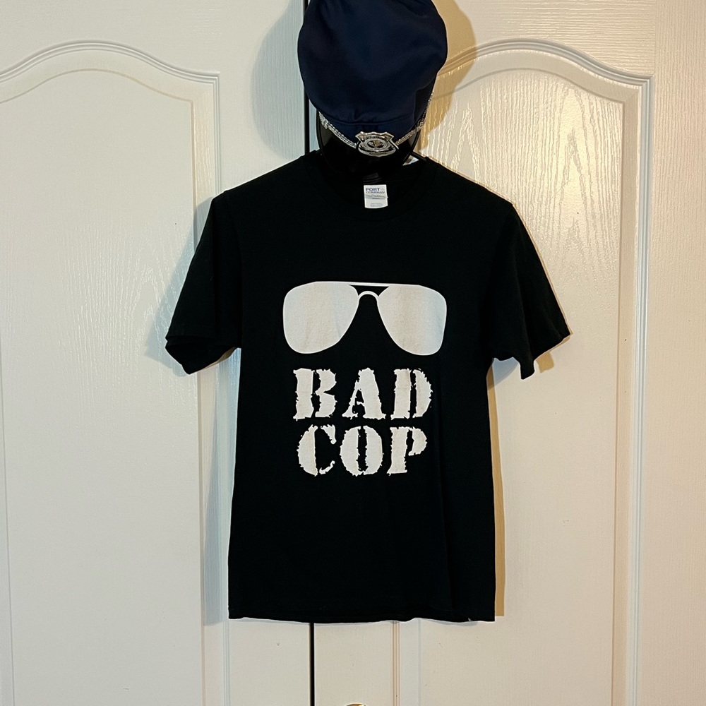 T-Shirt and Cop Hat Costume: Bad Cop T-Shirt Sz Small and Cop Hat Halloween